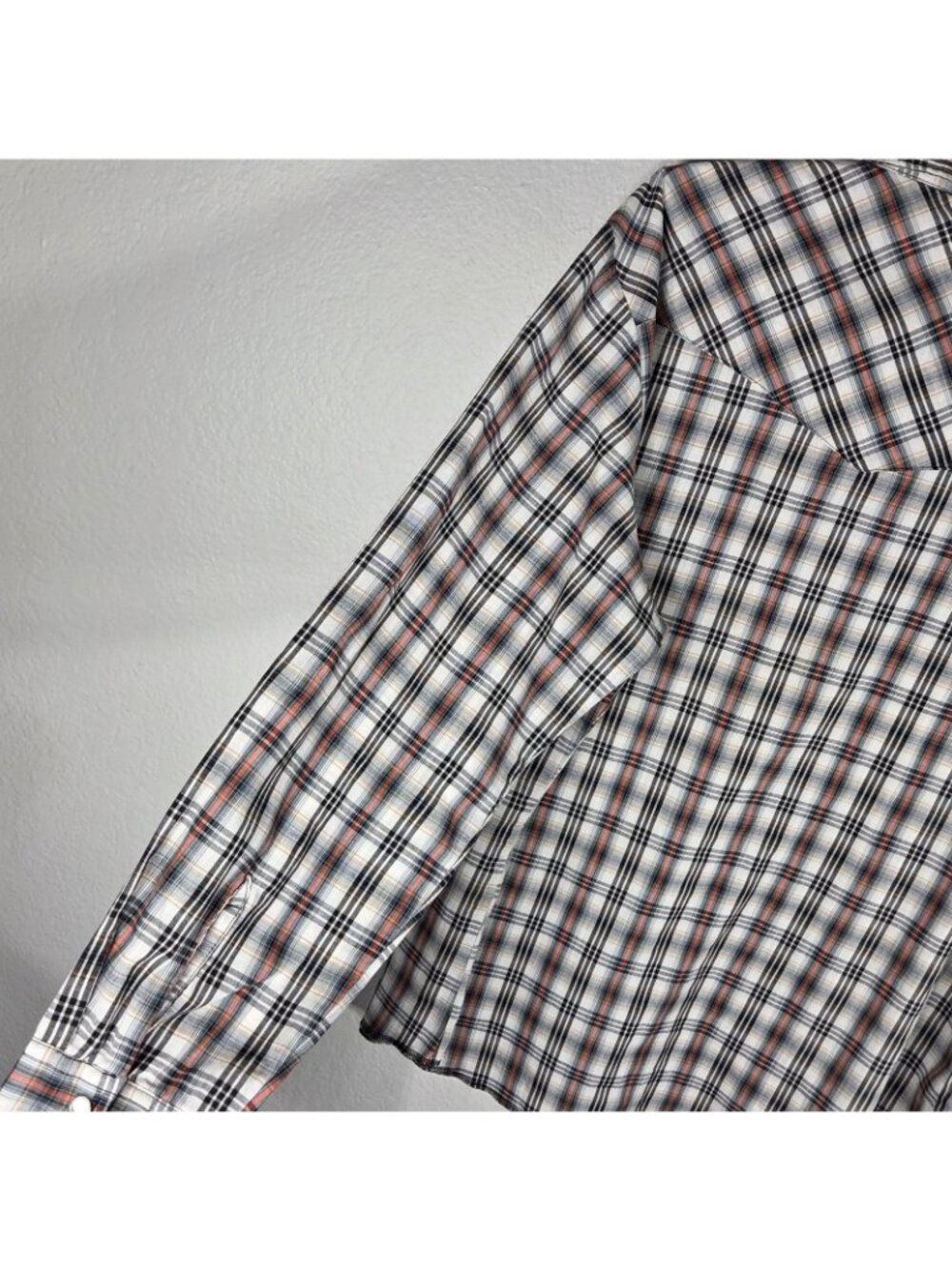 Vtg Rustler Pearl Snap Western Plaid Shirt X-Long Tails L Red Black Long Sleeve - Picture 11 of 15